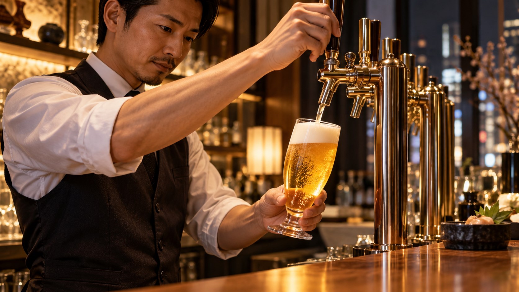 ソムリエによる完璧な注ぎ分け技術